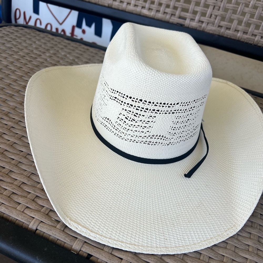 Men's Straw Cowboy Hat with Black Band - Cream
